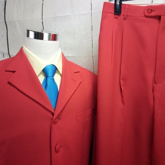 Pacelli Uomo Moda 42R 5 Button Red 2pc Suit 35x31 Pleated - Picture 2 of 16